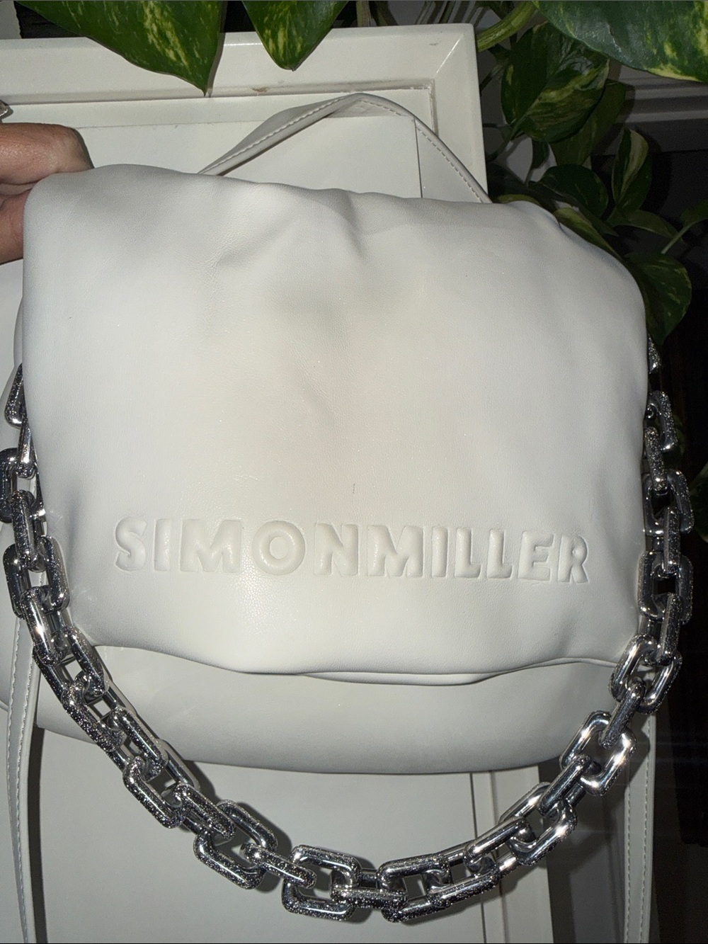 Simon Miller White Padded Pouch Shoulder Bag with Silver Chain